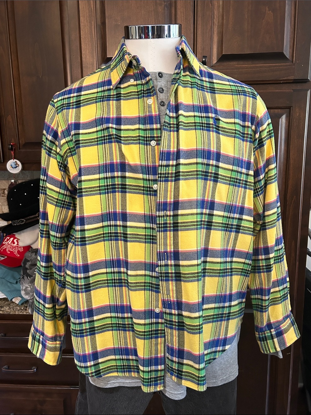 90’s Ralph Lauren Sz XL Men's Yellow Plaid Flannel Button-Down Shirt